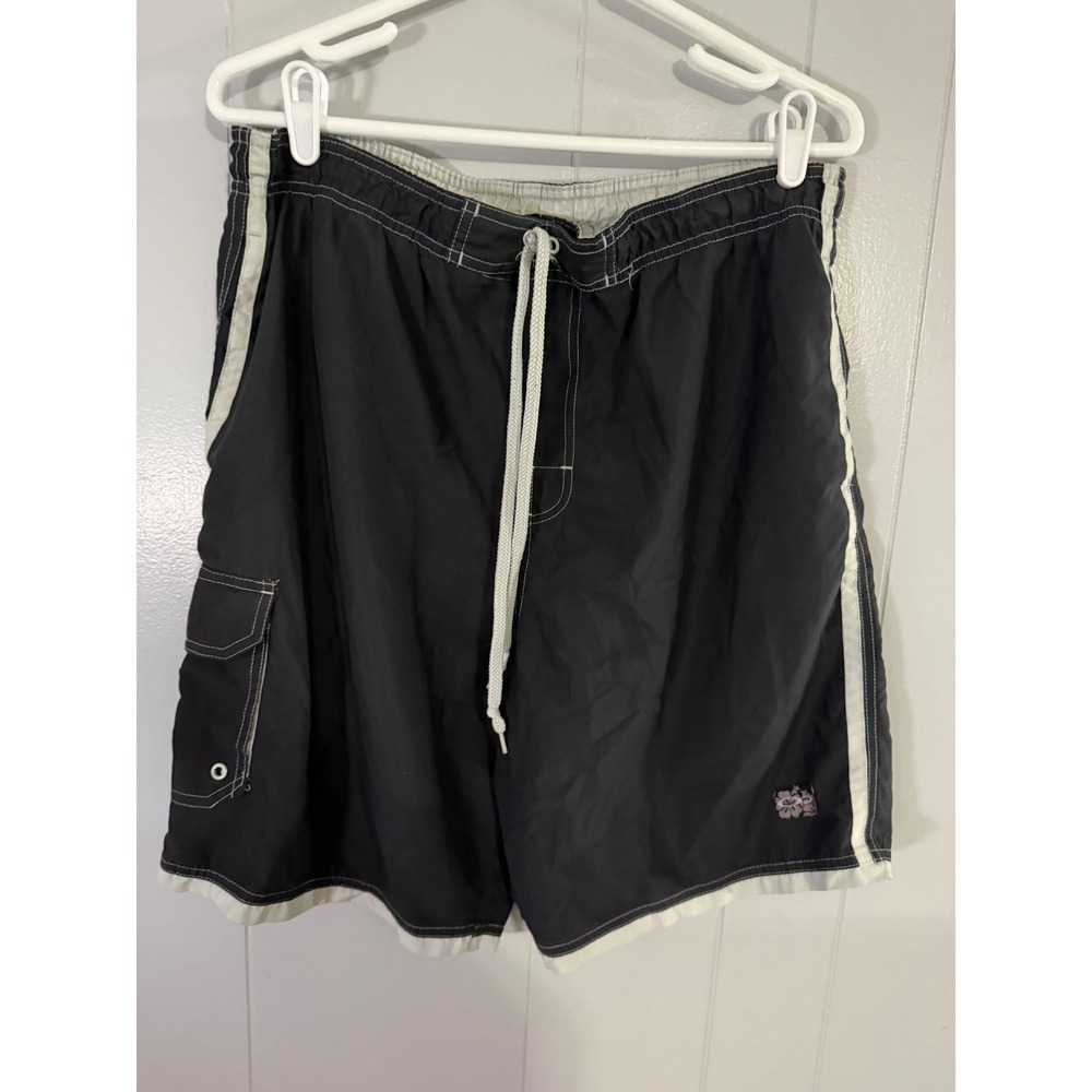 Unbranded Swim Trunks Mens XL Black White Cargo Pocket Board Shorts Drawstring